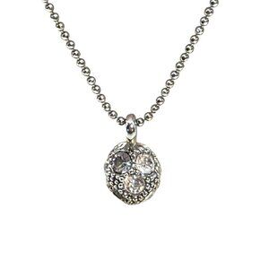 Silver Color Beaded Chain‎ Necklace With Crystal Pendant